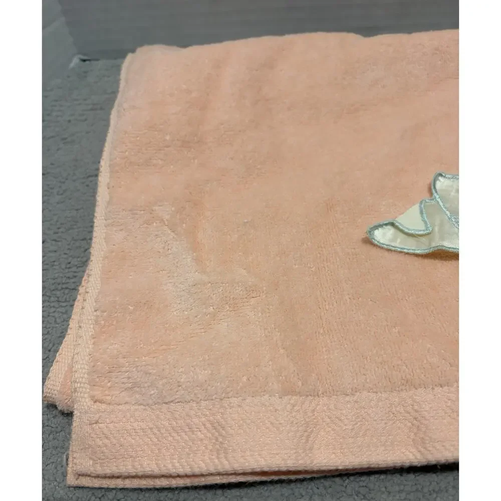 Towel Hand & Bath Set of 2 Peach Floral Embroidered Applique Saturday Knight